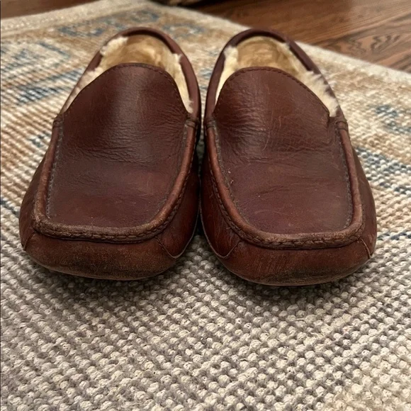 UGG Men's Dark Brown Leather Slip-Ons - Picture 2 of 5